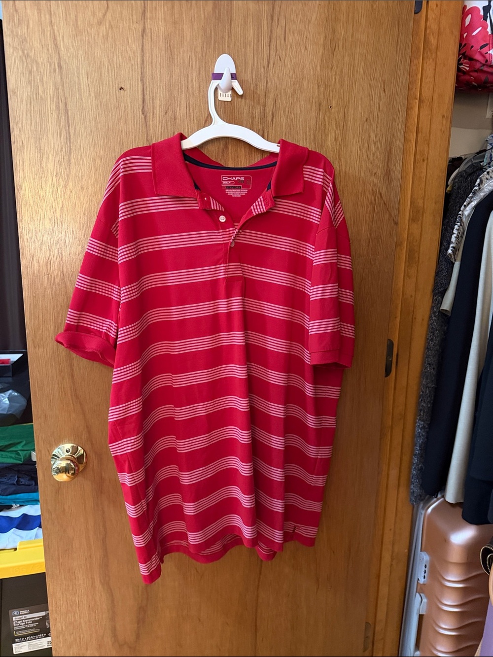 Chaps Red Polo with White Stripes